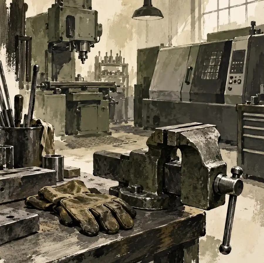 Illustration of fabrication businesses equipment and workspace